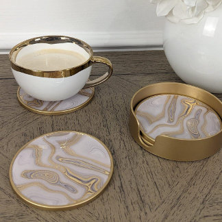 Luxury White & Gold Marble Coaster – Elegant Aesth Zandsteen Onderzetter