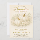 Luxury White & Gold Pumpkin Baby Shower Invitation Kaart (Voorkant)