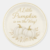 Luxury White & Gold Pumpkin Round Sticker | Fall B (Voorkant)