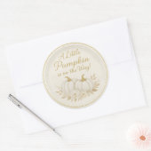 Luxury White & Gold Pumpkin Round Sticker | Fall B (Envelop)