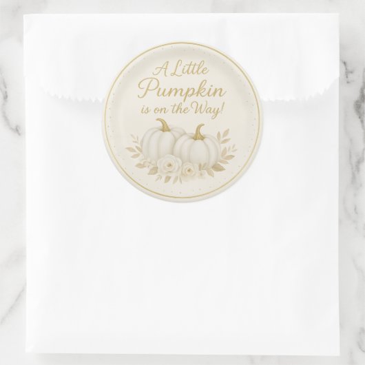 Luxury White & Gold Pumpkin Round Sticker | Fall B (Tas)