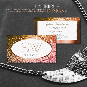 Luxury White Golden en Roos Gold Glitter Monogram Visitekaartje