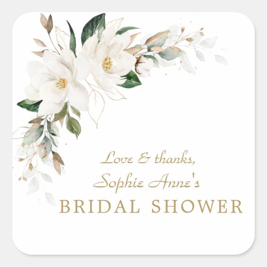 Luxury White Magnolia Floral Vrijgezellenfeest Vierkante Sticker (Voorkant)