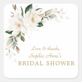 Luxury White Magnolia Floral Vrijgezellenfeest Vierkante Sticker