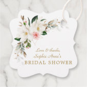 Luxury White Magnolia Pink Floral Vrijgezellenfees Bedankjes Labels (Achterkant)