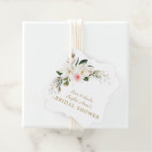 Luxury White Magnolia Pink Floral Vrijgezellenfees Bedankjes Labels (In situ)
