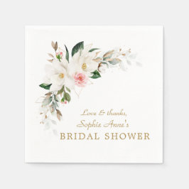 Luxury White Magnolia Pink Floral Vrijgezellenfees Servet