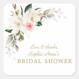 Luxury White Magnolia Pink Floral Vrijgezellenfees Vierkante Sticker