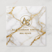 Luxury White Marble Gold Monogram Real Estate  Afsprakenkaartje (Voorkant)