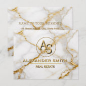 Luxury White Marble Gold Monogram Real Estate Briefkaart (Voorkant / Achterkant)