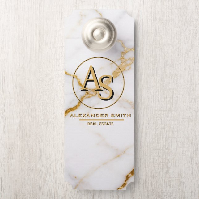 Luxury White Marble Gold Monogram Real Estate  Deurhanger (Op knop)
