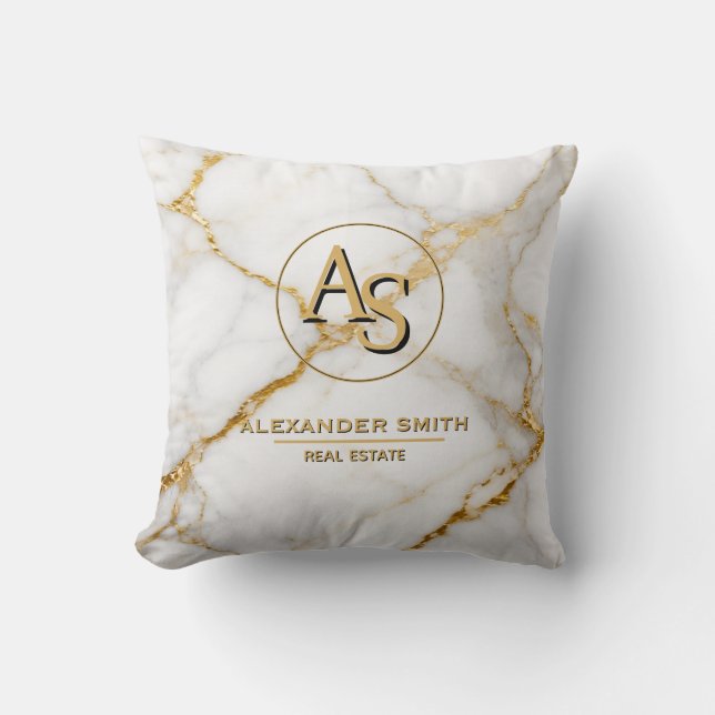 Luxury White Marble Gold Monogram Real Estate  Kussen (Voorkant)