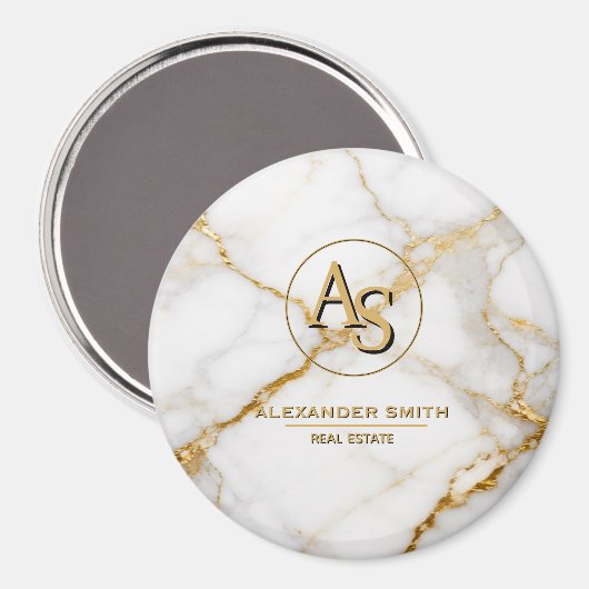 Luxury White Marble Gold Monogram Real Estate  Magneet (Voorkant / Achterkant)