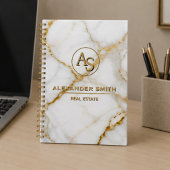 Luxury White Marble Gold Monogram Real Estate Planner