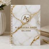 Luxury White Marble Gold Monogram Real Estate Planner