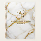 Luxury White Marble Gold Monogram Real Estate Planner (Voorkant)