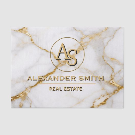 Luxury White Marble Gold Monogram Real Estate  Tissuepapier (Voorkant)
