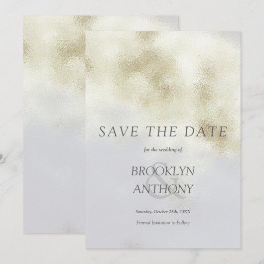 Luxury White Opal Save The Date (Voorkant / Achterkant)