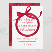 Luxury White Red Glitter Bow Ornament Kerstmis Feestdagenkaart (Voorkant / Achterkant)