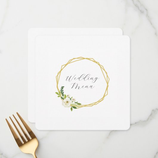 Luxury White Rose Floral Frame  Menu (Voorkant / Achterkant in situ)