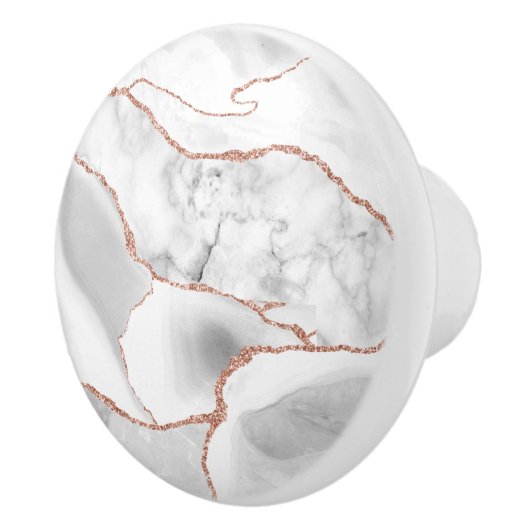 Luxury White Rose Gold Agate Geode Glitter Keramische Knop (Rechts)