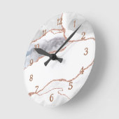 Luxury White Rose Gold Glitter Agate Ronde Klok (Hoek)