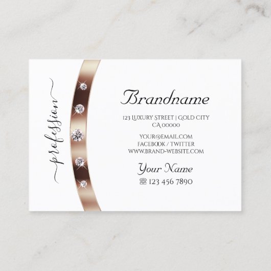 Luxury White Rose Gold met monogram en diamanten Visitekaartje (Achterkant)