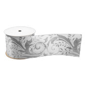 Luxury White Silver Foil  Floral Pattern Satijnen Lint (Spoel)