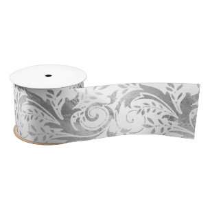 Luxury White Silver Foil  Floral Pattern Satijnen Lint