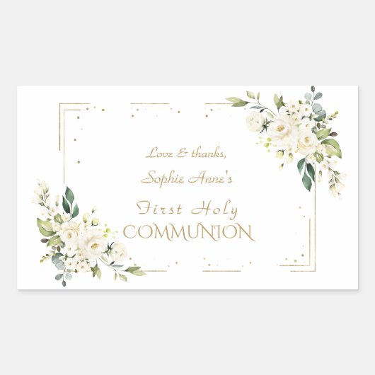 Luxury White Wild Rozen First Heilige Communie Rechthoekige Sticker (Voorkant)