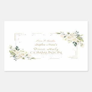 Luxury White Wild Rozen First Heilige Communie Rechthoekige Sticker