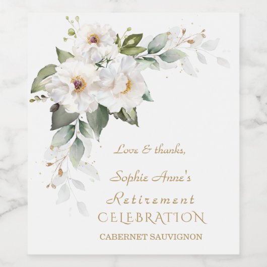 Luxury White Wild Rozen Retirement Celebration Wijn Etiket (Enkel label)