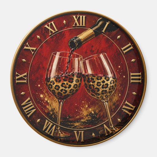 Luxury Wine Glasses & Gold Leopard Print Magneet (Voorkant)