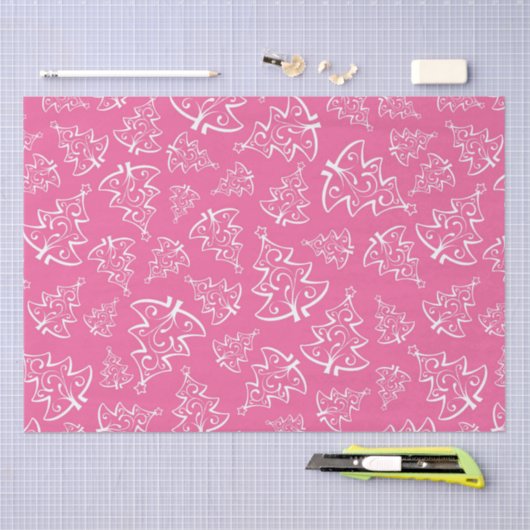 Luxury Winter Pink en witte kerstbomen Tissuepapier (Craft)