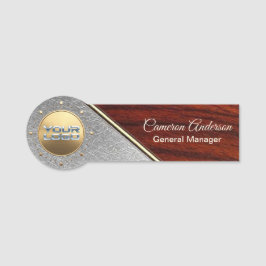 Luxury Wood Silver Metal Name Tag