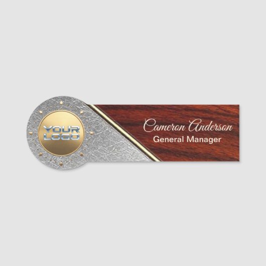 Luxury Wood Silver Metal Name Tag (Voorkant)