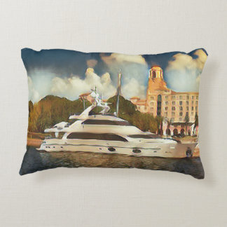 Luxury Yacht Wall Art Coastal Harbor Scene Accent Kussen