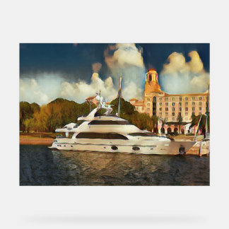Luxury Yacht Wall Art Coastal Harbor Scene Acryl Bord