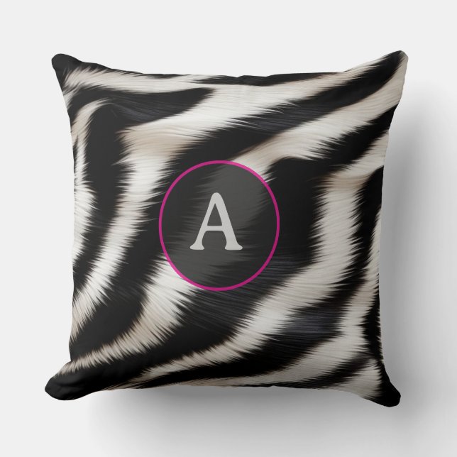 Luxury Zebra Print Elegant Black & White Faux Fur  Kussen (Voorkant)