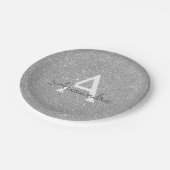 Luxury Zilver Glitter & Glans Monogram Verjaardag Papieren Bordje (Gekanteld)