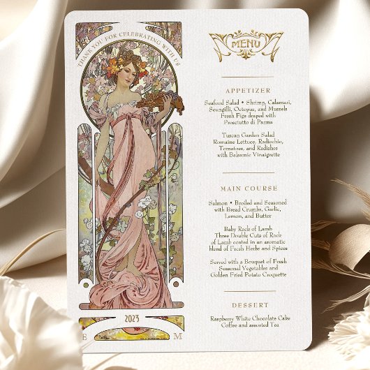 Luxus Menu Wedding Art Nouveau door Mucha Kaart