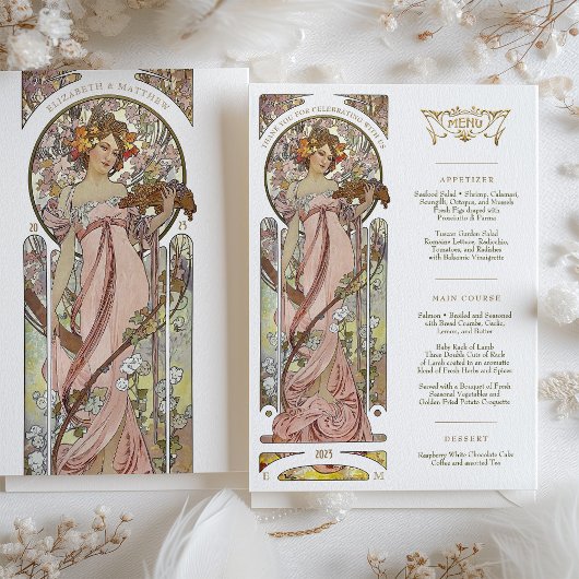Luxus Menu Wedding Art Nouveau door Mucha Kaart