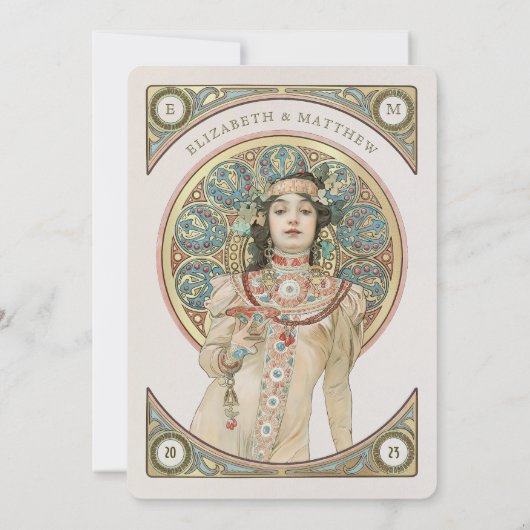 Luxus Wedding Kaart Art Nouveau door Mucha (Achterkant)