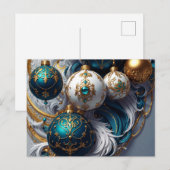 Luxus Weihnachtskugeln Blau Gold Ornament Feestdagenkaart (Voorkant / Achterkant)
