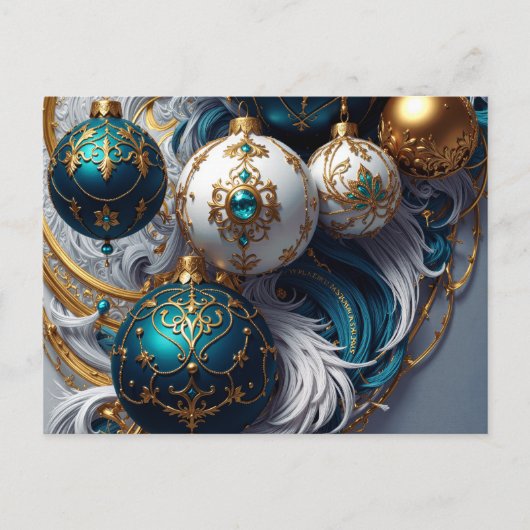 Luxus Weihnachtskugeln Blau Gold Ornament Feestdagenkaart (Voorkant)