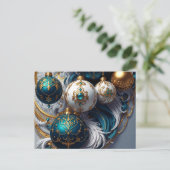 Luxus Weihnachtskugeln Blau Gold Ornament Feestdagenkaart (Staand voorkant)