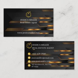 Luxuuri Makelaar Geometrische Zwart Gouden Zakelij Visitekaartje