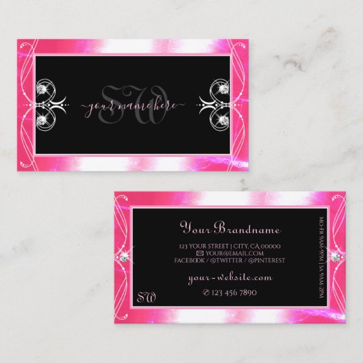Luxuy Black Pink Sparkle Jewels Ornamenten Initial Visitekaartje (Voorkant / Achterkant)