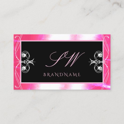 Luxuy Black Pink Sparkle Jewels Ornamenten Monogra Visitekaartje (Voorkant)