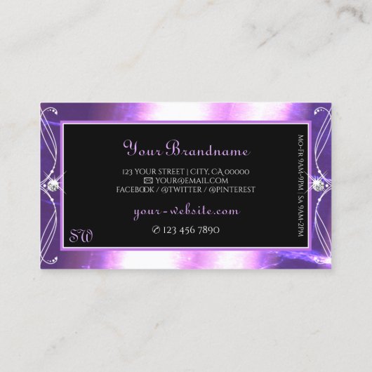 Luxuy  zwarte Paarse sparkle-juwelen Initialen Visitekaartje (Achterkant)